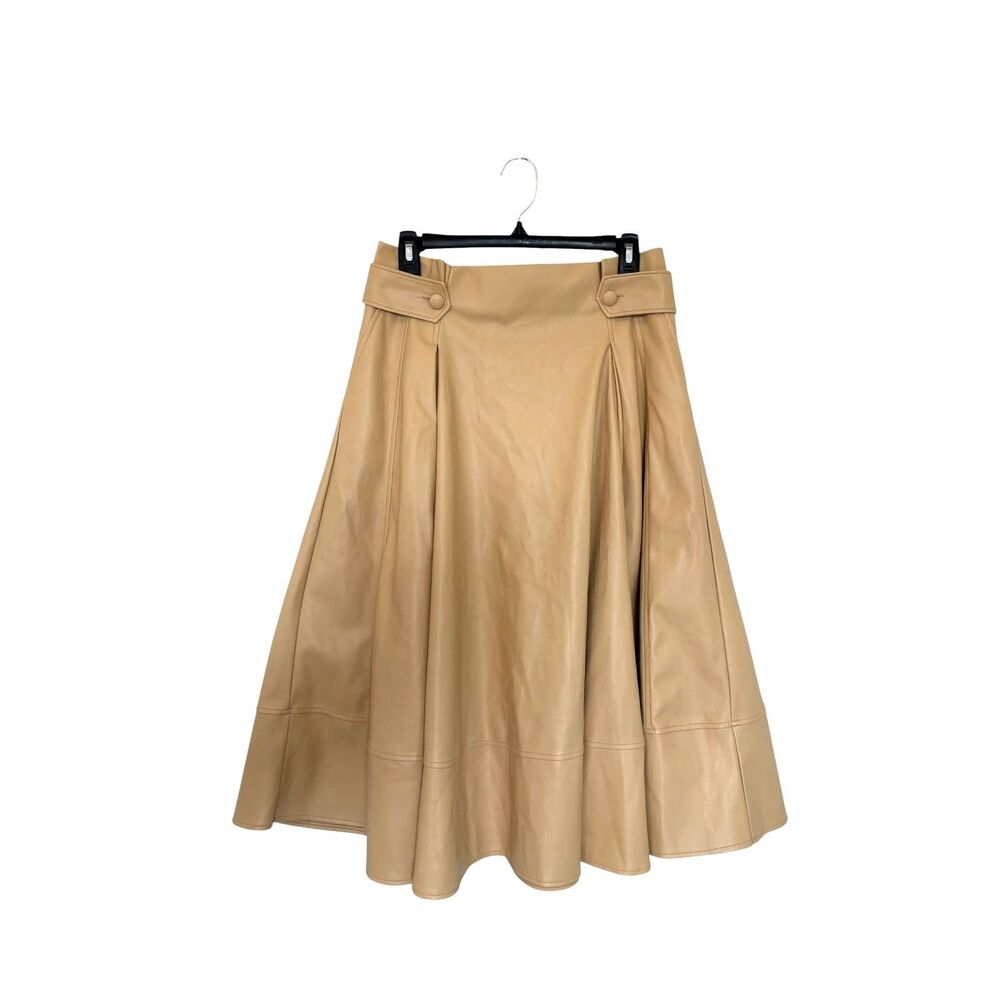 Ryegrass Anthropologie Pleather Pleated Fall Skirt Butterscotch Tan Size 10 NWOT